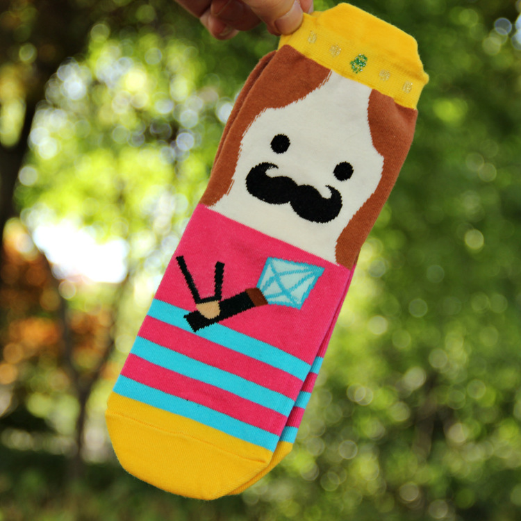 韩国新款 厨师国王四人组 立体人物女式纯棉卡通袜 立体人物袜子