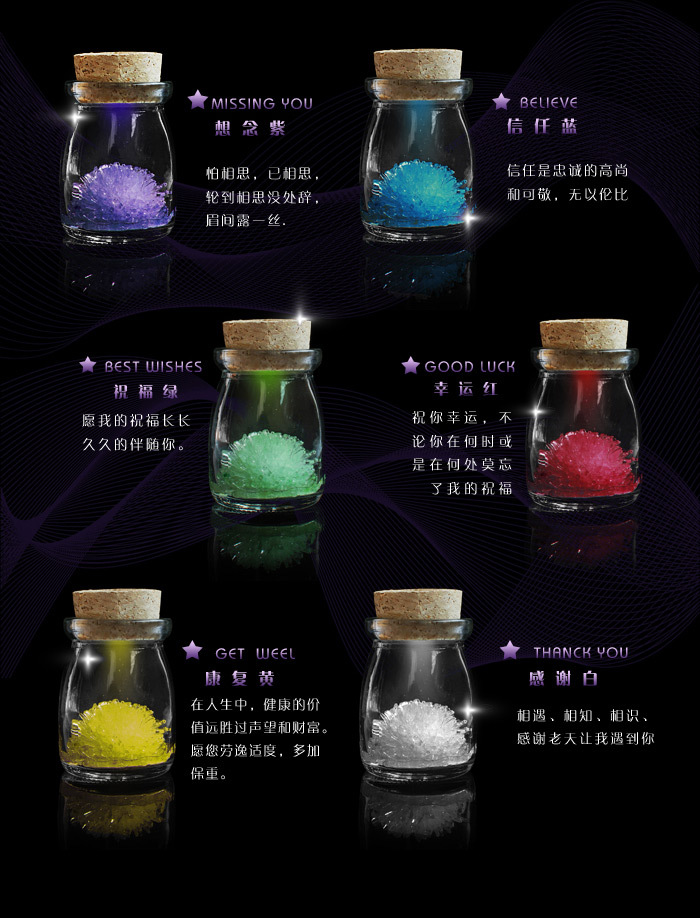 小生林厂家直销 新奇特 diy自种水晶许愿晶灵/许愿瓶带灯.