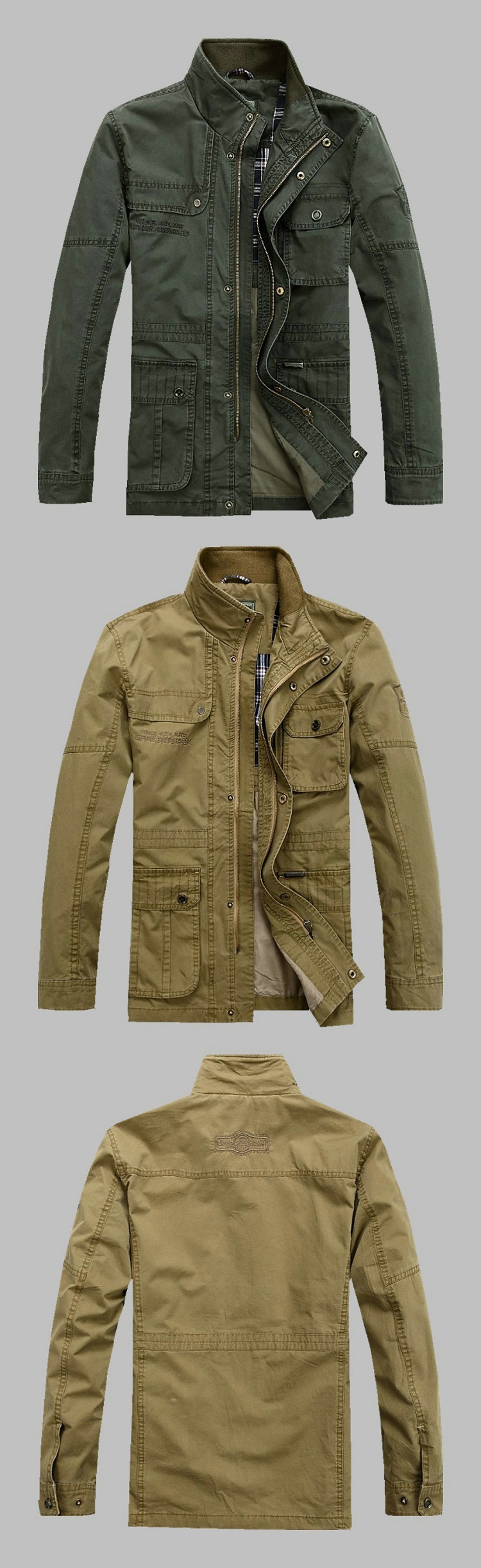 8271春秋男士jeepray立领夹克吉普纯棉休闲多袋大码男士外套新款