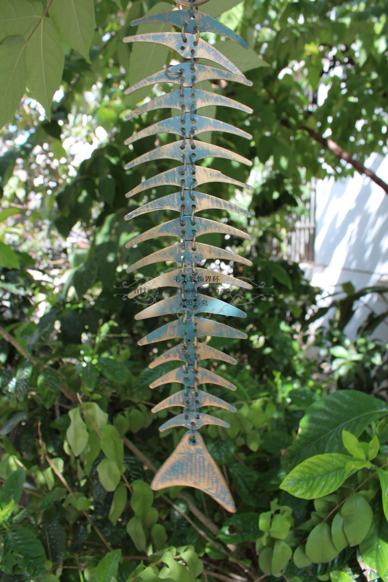 精致田园铸铁鱼刺风铃鱼骨头门铃,花园铃铛