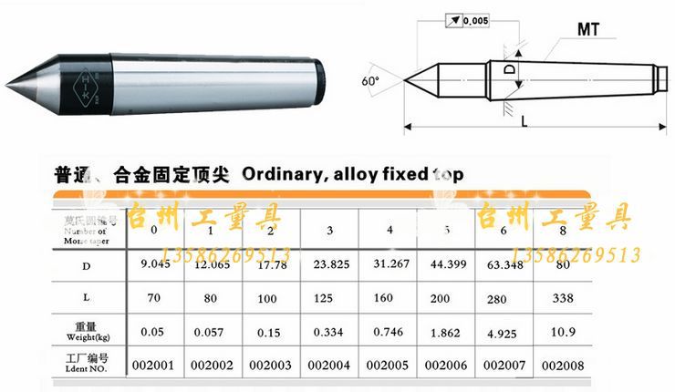 镶合金固定大合金顶尖mt1 合金头10mm