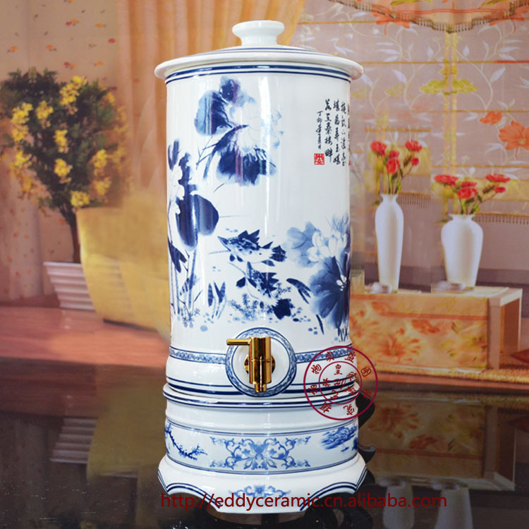 手绘青花瓷陶瓷净水器 饮水器 储水罐 功