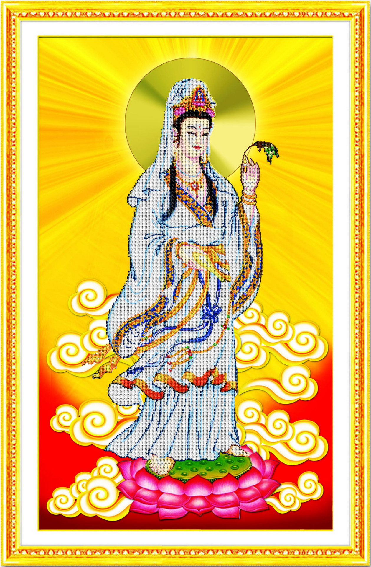 这幅画只有菩萨部位需要贴钻,背景不用贴,简洁方便又漂亮.