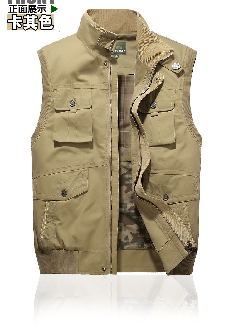 正品薄款战地吉普马甲男afs jeep欧美男式开衫纯棉休闲多袋背心