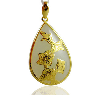 金镶玉 千足金吊坠 新疆和田玉 花件 黄金 金包玉