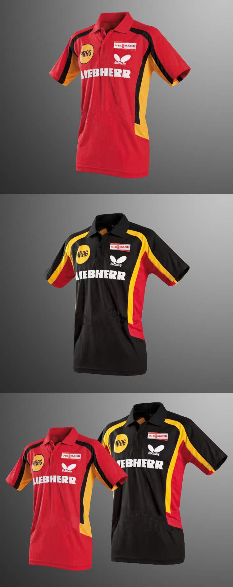 蝴蝶牌/butterfly乒乓球服 2012德国队2代 男款t恤 球衣254