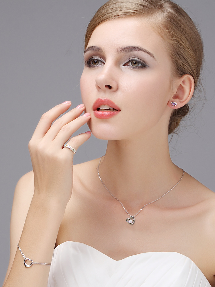 金橘银饰 心形锆石925纯银项链 女 韩版 心恋吊坠 原创新品