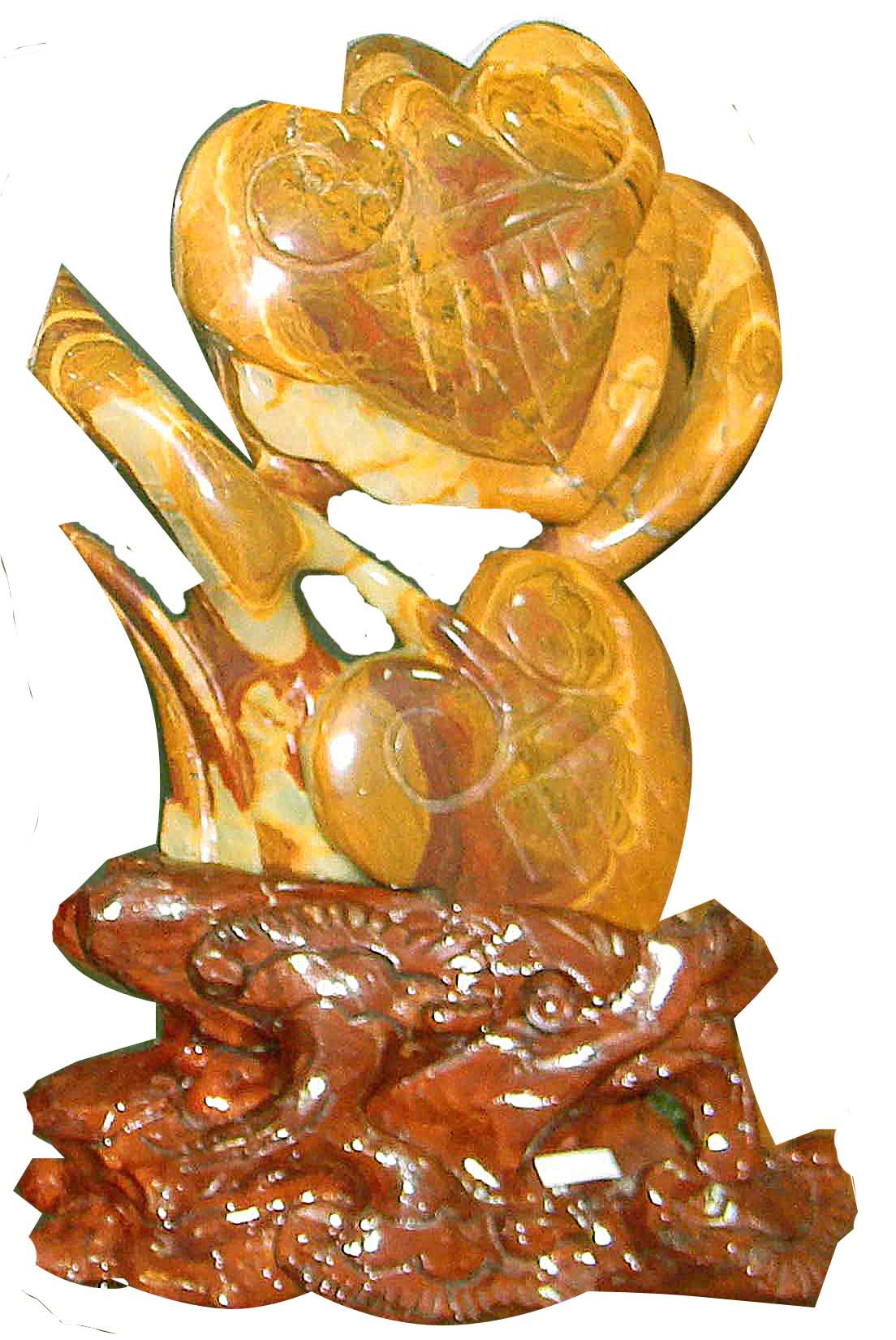 玉石工艺品伊朗古青玉稍色雕如意摆件