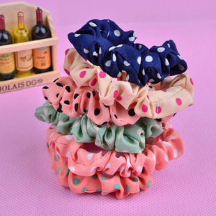 韩版可爱兔耳朵布圈 甜美糖果色布艺波点条纹发圈发绳头绳皮筋