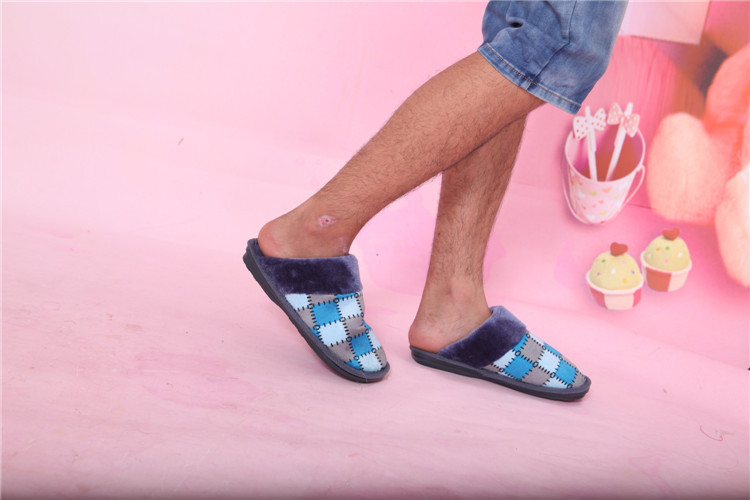 慈溪便宜棉拖鞋 乞丐布格子补丁棉鞋厂家批发 冬季保暖男女棉拖图片