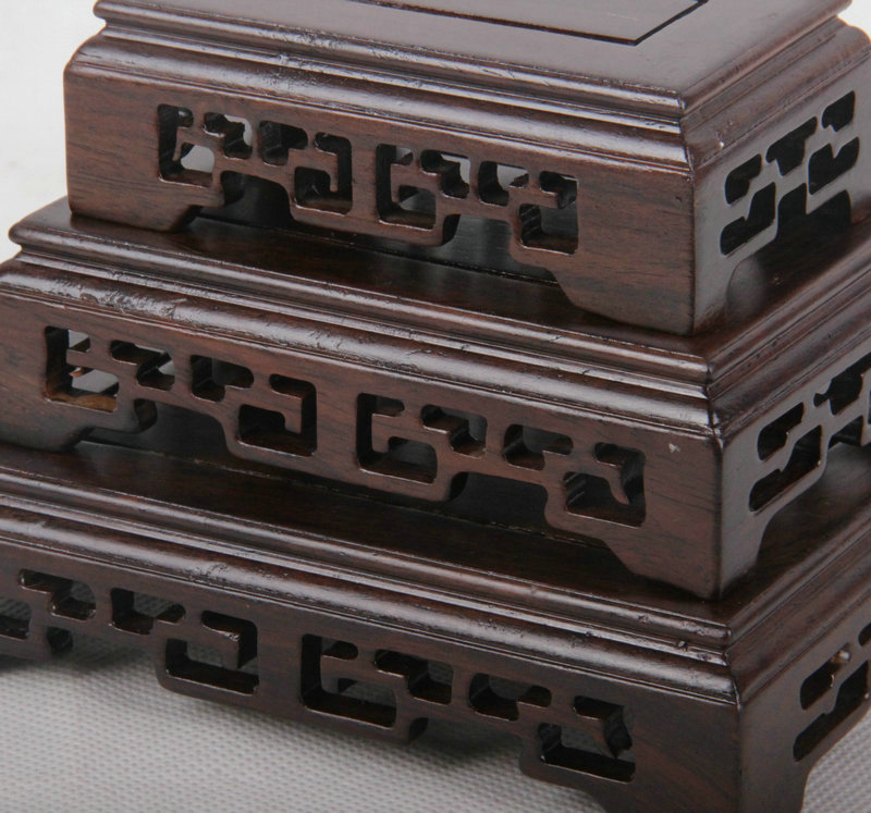 非洲黑檀木镂空雕花底座 奇石玉器盆景底座 方形底座三件套