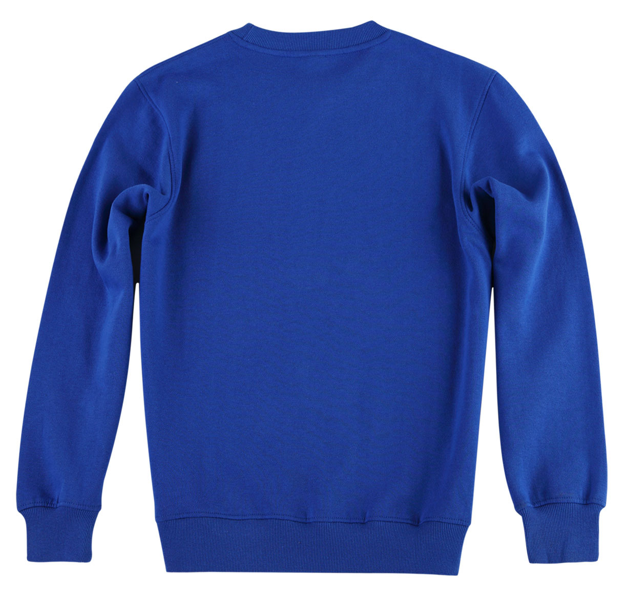 蓝色圆领套头卫衣后背