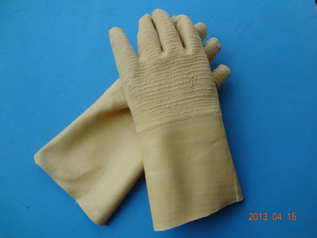 长筒乳胶皱纹劳保手套防水耐磨防滑保暖图片_6