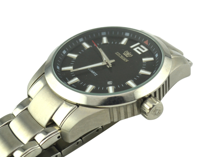 2013新款手表 stcrown/皇冠黑色瑞士男士石英手表 重庆供应