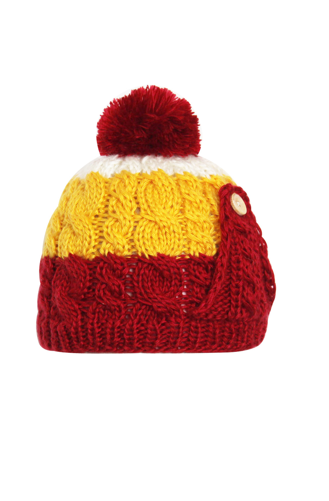 时尚韩版秋冬款精致编织花纹缝纽扣毛线球球针织毛线帽