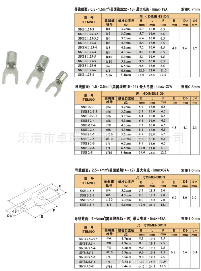 供应u型冷压端头,snb5.5-4l(圆形插针冷压端子 圆插针)
