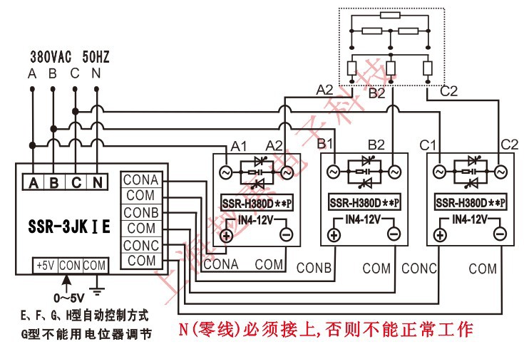 接线图:   ①  阻性负载时,所选取的单相随机型固态继电器(ssr)电流