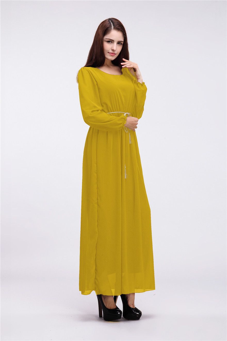 穆斯林女装长袍中东阿拉伯出口圆领长袖女长袍长裙indonesia现货