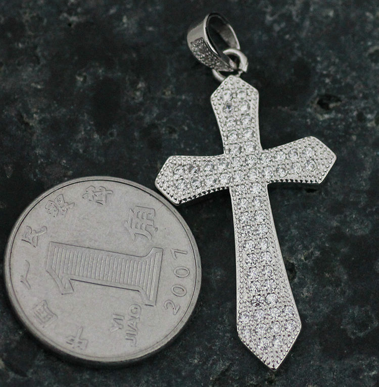 p19十字架白金吊坠 镶钻吊坠 24k白铜镀白金 欧美流行饰品