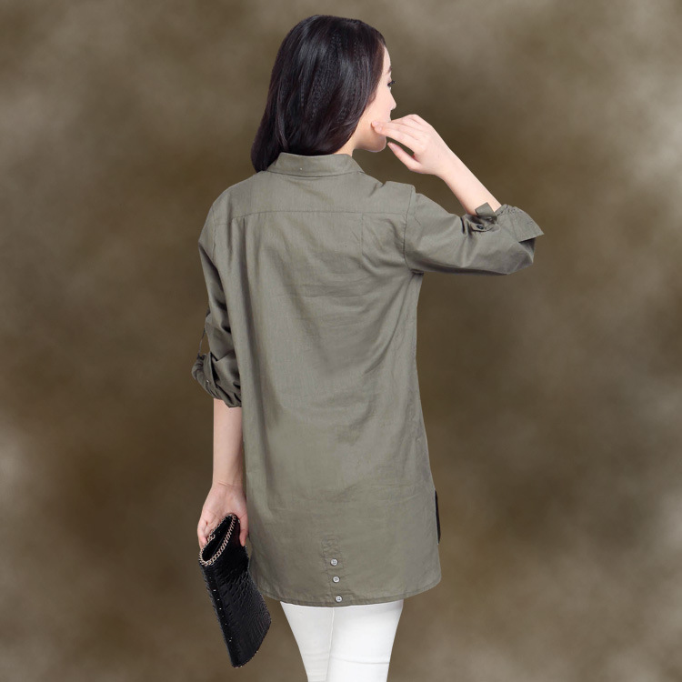 2014春装新款韩版女士休闲宽松大码衬衫女棉麻衬衣长袖上衣.