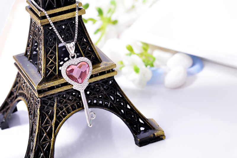 心灵枷锁水晶吊坠 925纯银项链项饰 时尚简约韩版饰品 银饰批发