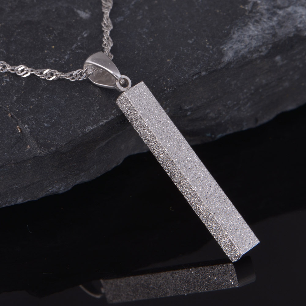 925银 情侣项链 银条项链 刻字 项链 四方棒项链 情侣吊坠 磨沙