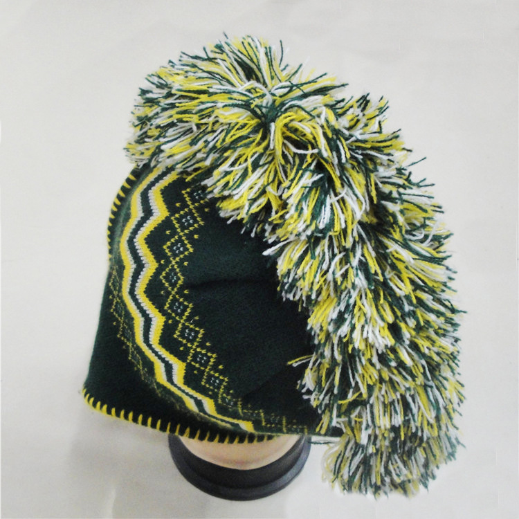 【厂家直销】欧美风流苏鸡冠帽 晴纶提花护耳帽 鸡冠嘻哈套头帽