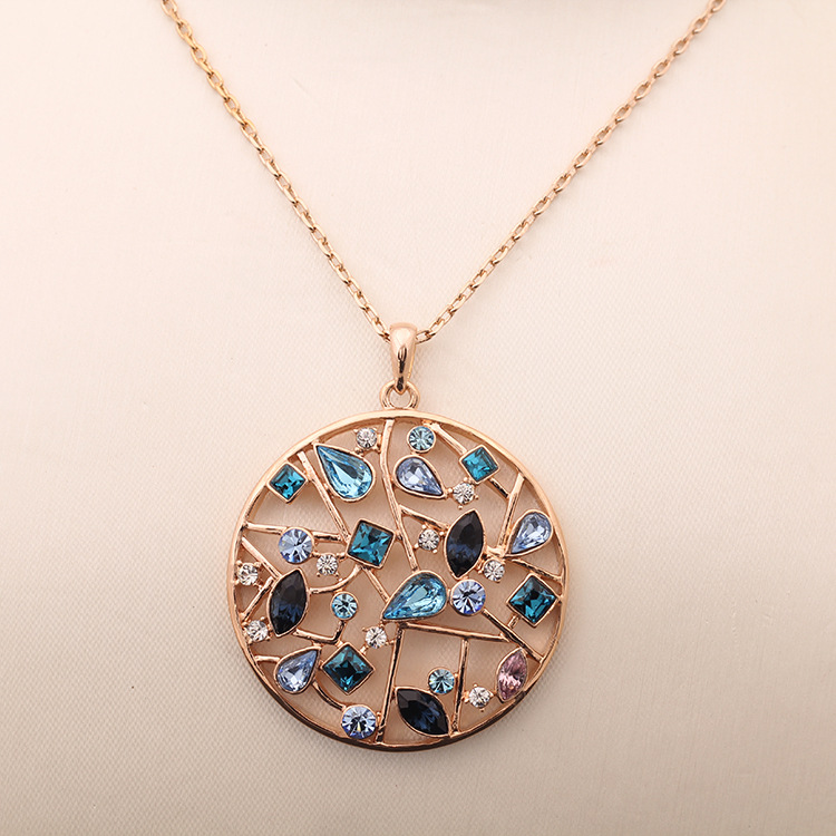 上海红苹果正品混批发首饰品 欧美夸张镶钻彩色圆形长款项链女百搭款