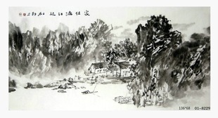 集雅堂 泼墨国画 山水画 名家水墨画 莫邦才四尺横幅作品 01