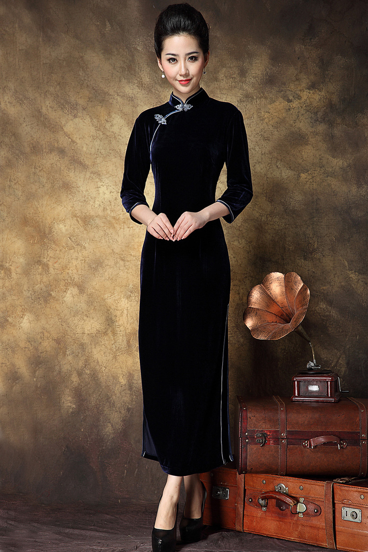 冬季时尚改良旗袍老古代高档丝绒旗袍中老年胖妈妈唐装女式xxxl码