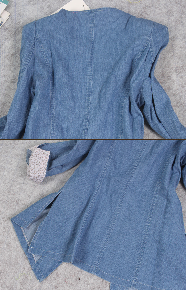 韩版人气款女装夏季新款薄牛仔棉双开叉挽袖