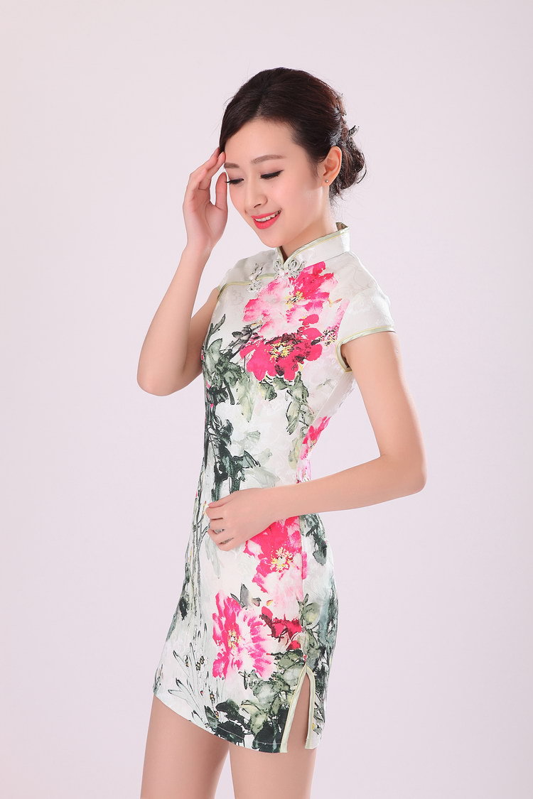 2014新高端优雅丝绸修身短旗袍裙批发夏装改良时尚女士日常连衣裙