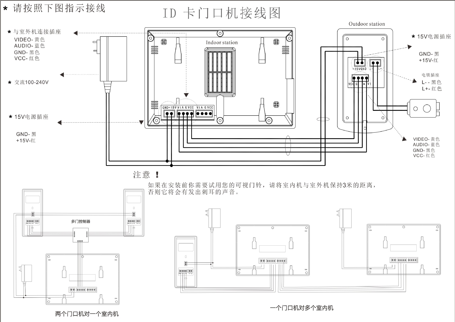 供應新思路新款式/彩色可視對講門鈴/可視對講/v70c—id 2拖1