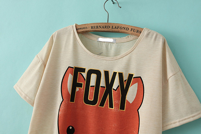 2014春夏新品 f2i小狐狸动物t恤 原单卡通宽松短款罩衫可爱 正品