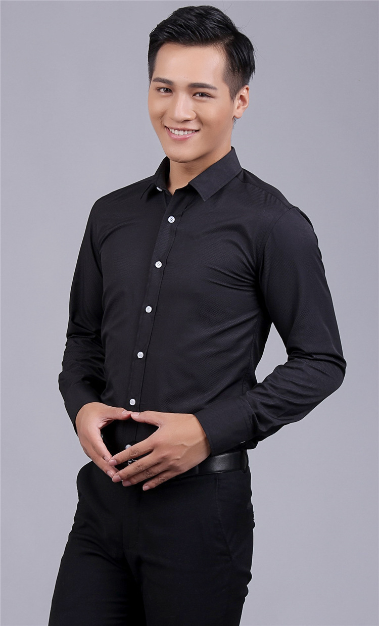 衬衫纯棉休闲男士衬衣 【热销】商务修身职业装衬衫|经典白色斜条纹