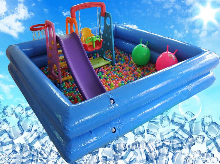 双层加高充气玩沙池 决明子大型沙池 儿童充气公园玩海洋球池玩具