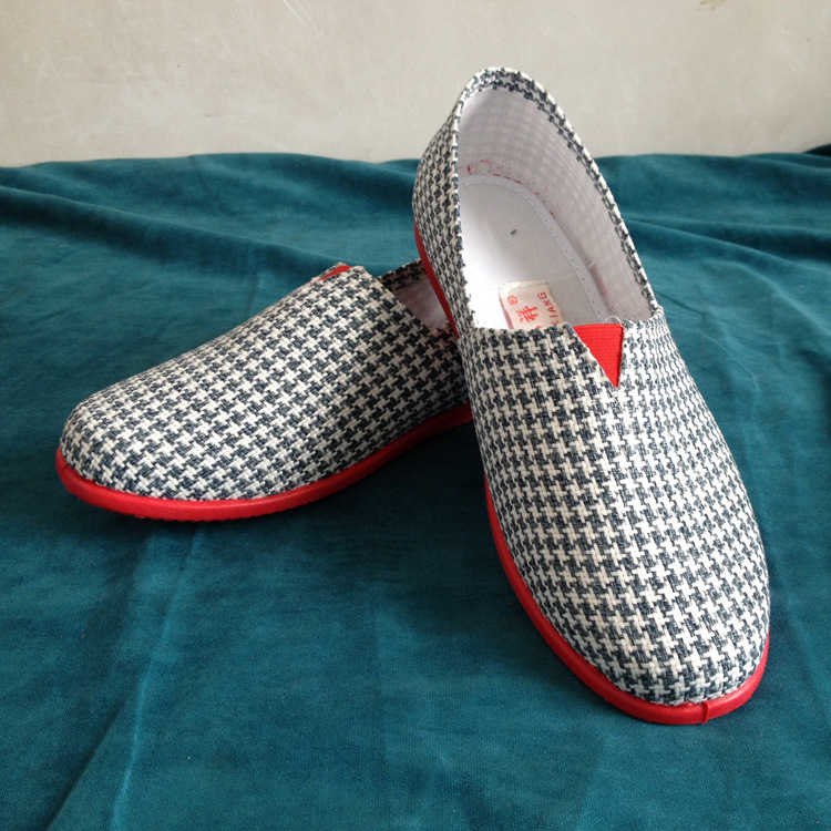 厂家批发休闲男款手工编织一脚蹬布鞋格子图案休闲男士布鞋