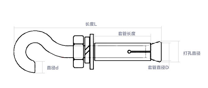 不锈钢膨胀 带钩膨胀螺丝 吊扇钩 吊勾铁挂钩 m12 (铁)彩锌