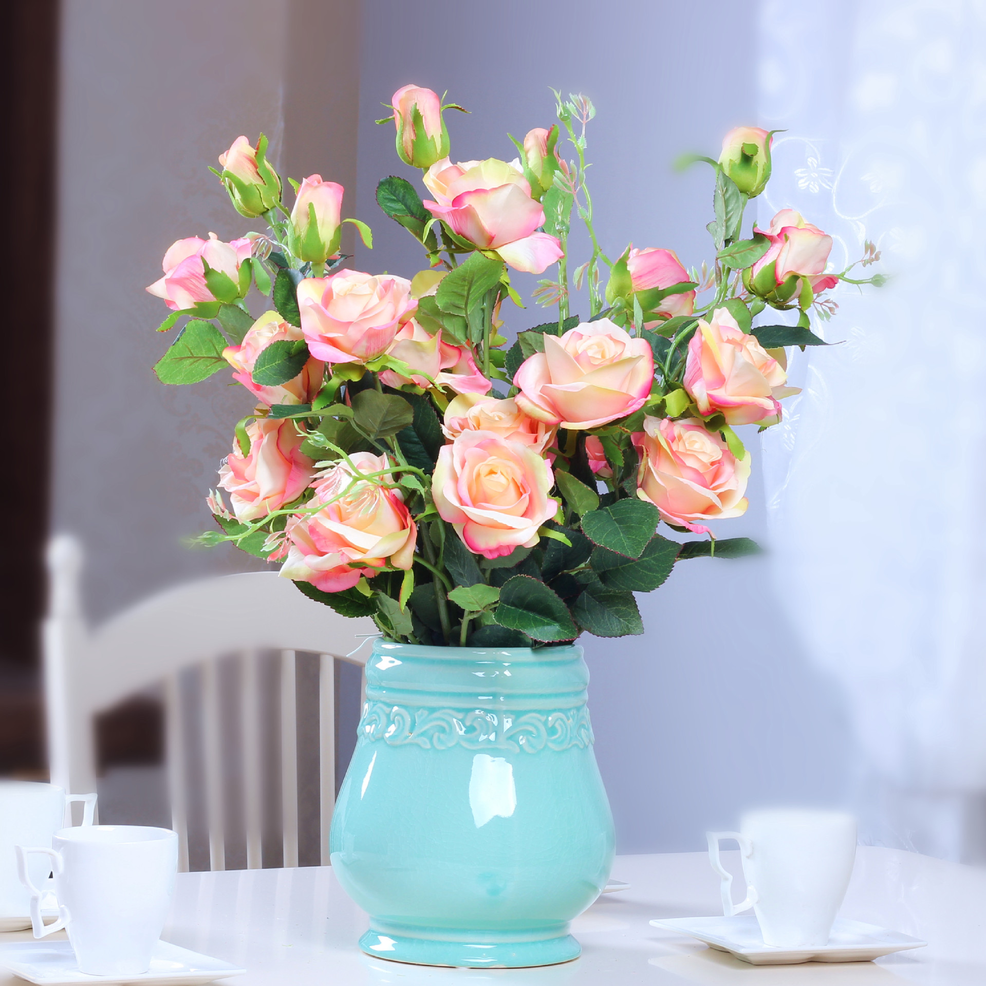 5头巴黎玫瑰仿真花高档绢花整体花艺