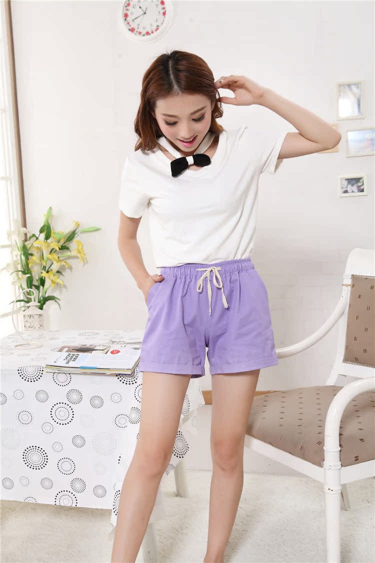 新款纯棉女士糖果色宽松打底休闲短裤 女 夏季韩版热裤子女裤大码