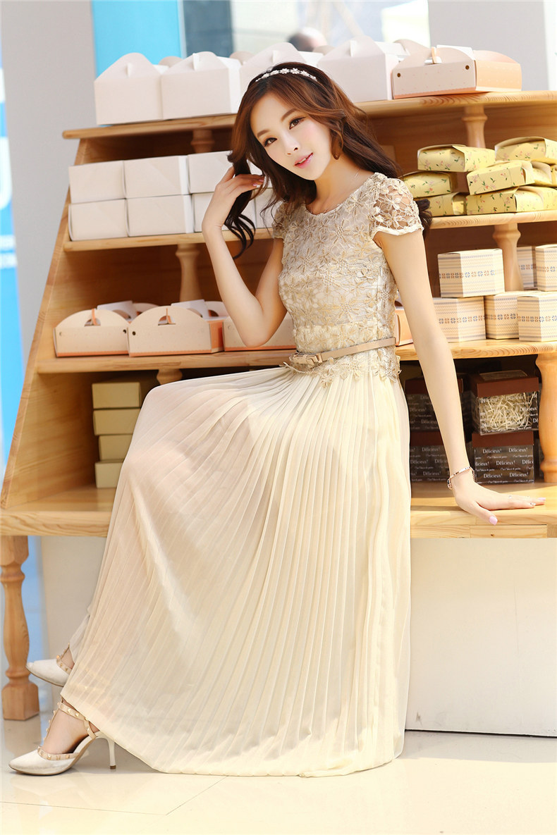 【2014年夏度假沙滩波西米亚长裙百褶大摆蕾丝连衣裙】价格,批发,供应