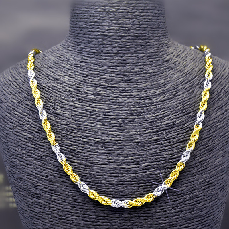 韩版新款时尚男短款锁骨链18k金双色麻花项链简约潮男彩金项链