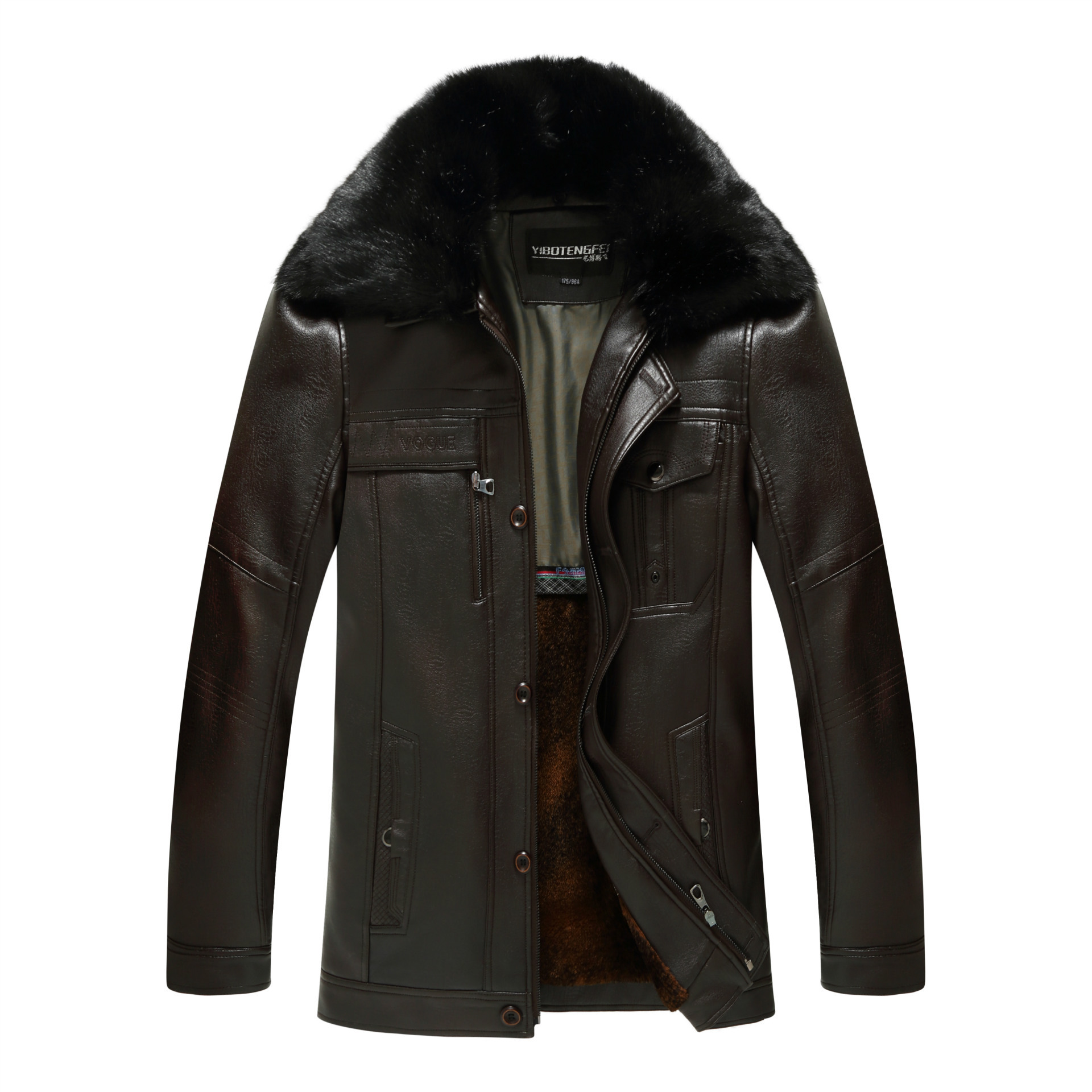 中老年男款皮衣男士pu皮加绒加厚冬装纽扣拉链翻领新款老爸皮外套