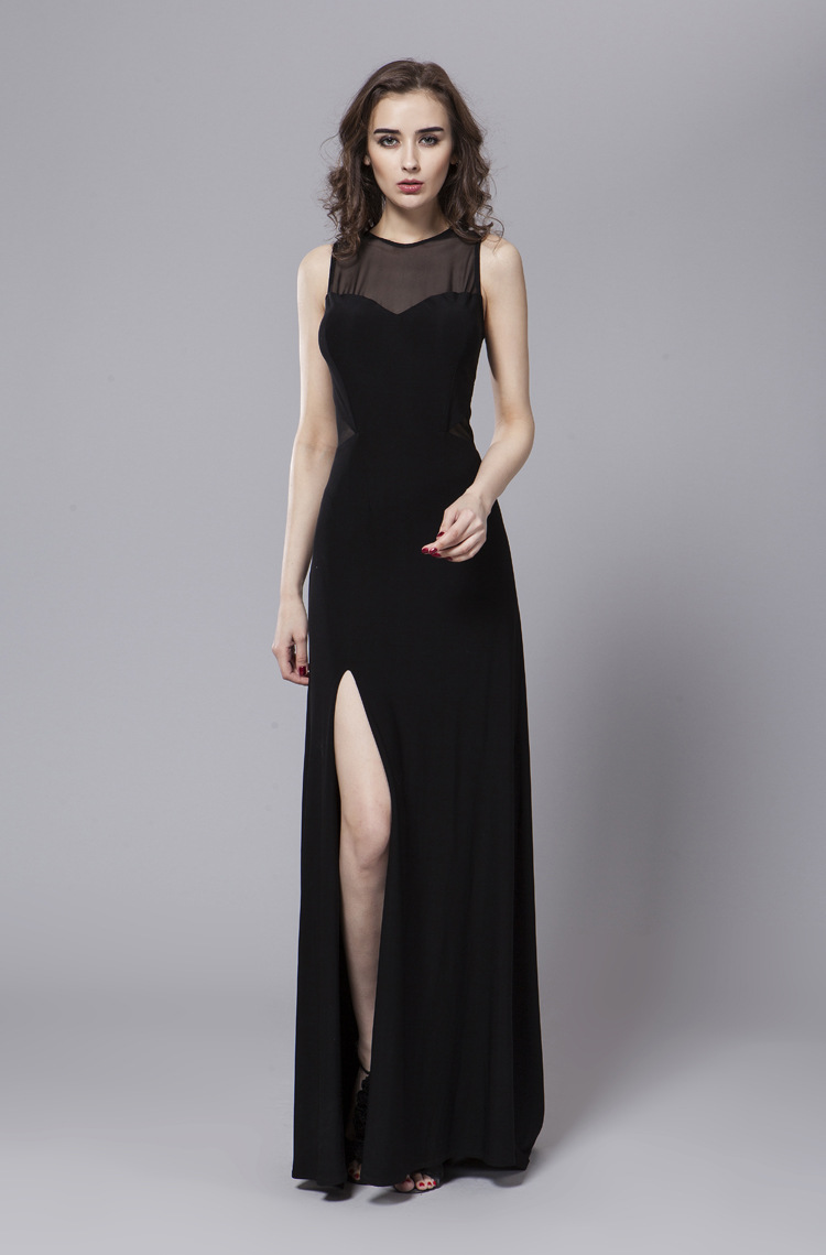 ck1852014新品性感透视弹力冰丝高开叉长款及地宴会主持人晚礼服