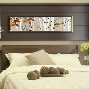 白桦林 客厅卧室墙画横条壁画有框画 高档宾馆酒店客房床头装饰画