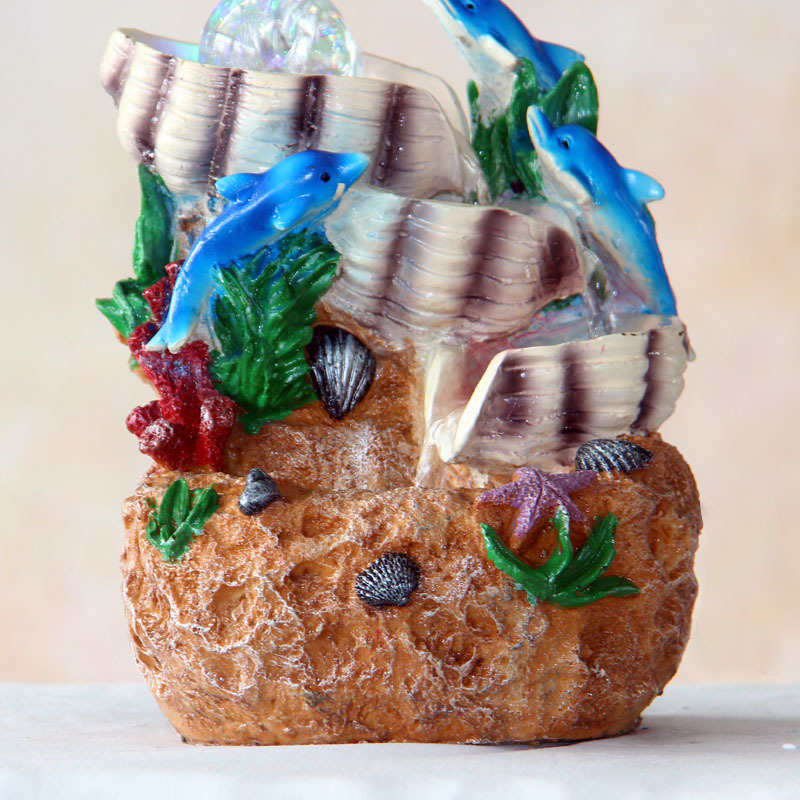 海洋风情流水摆件批发树脂海豚工艺礼品摆饰风水球摆件厂家直销