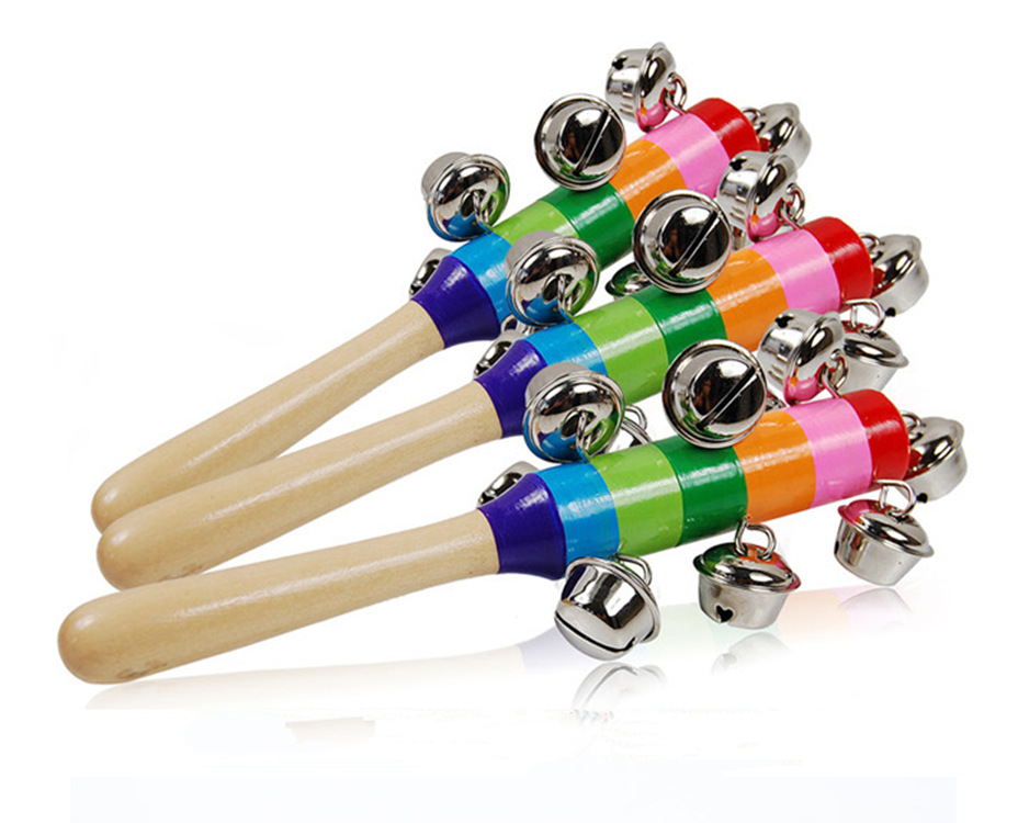 七彩手摇铃 婴儿益智串铃 宝宝铃铛 木制儿童玩具批发厂家直销