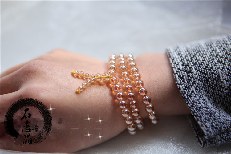 天然小清新香槟晶 水晶手链 99颗多圈手串