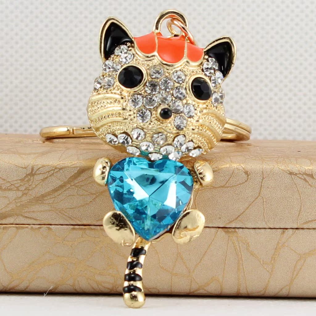 宝石猫合金创意钥匙扣汽车挂件包包挂件韩国风镶钻钥匙扣低价混批