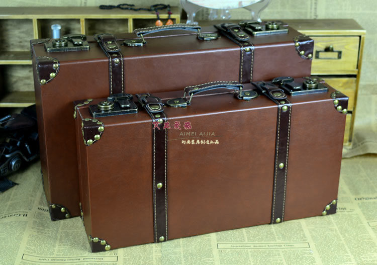 英伦老式复古手提皮箱 仿古手拎皮箱收纳箱 酒吧拍摄道具橱窗装饰